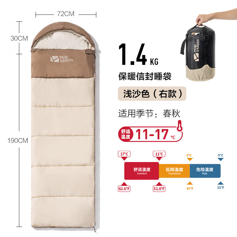

Спальный мешок Mobi Garden для кемпинга утолщенный, морозостойкий и теплый Xiangyun 11-17 ℃ светло-песочного цвета (справа) 1,4 кг
