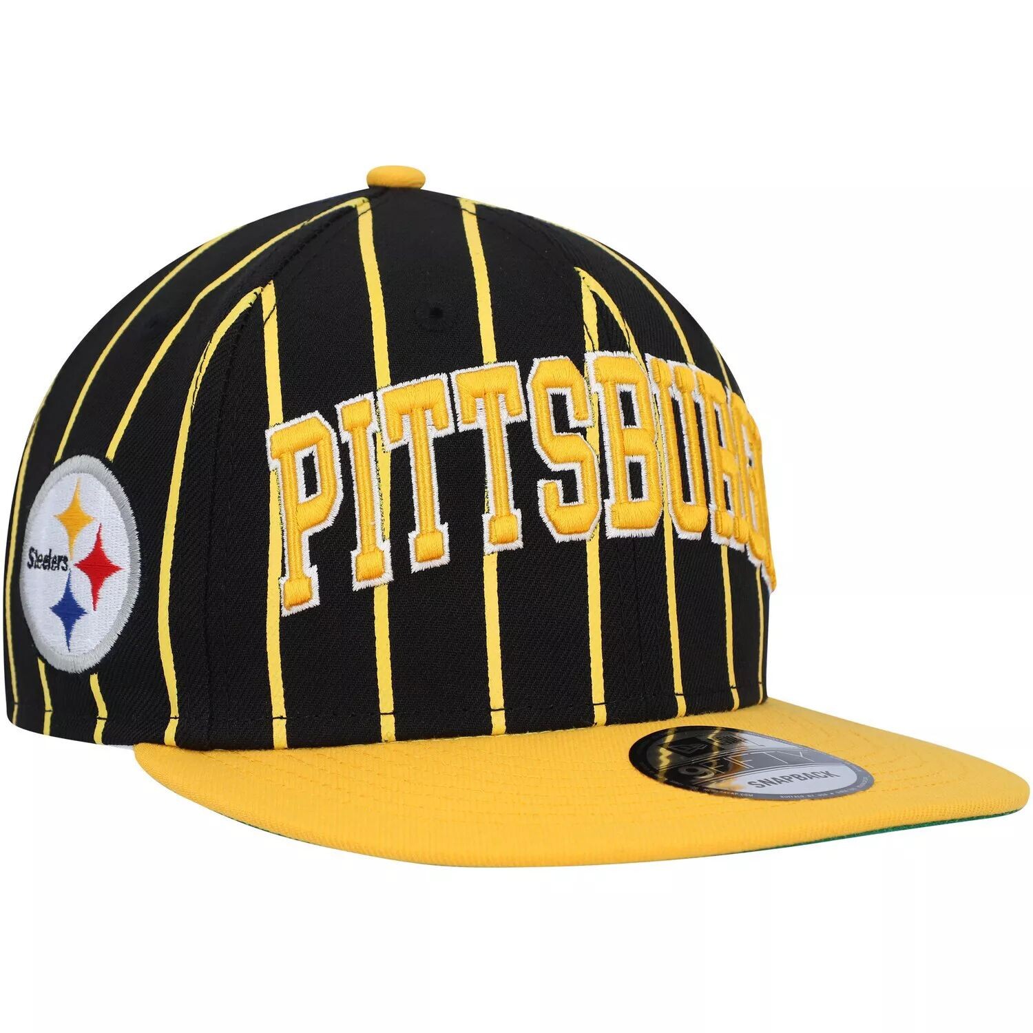 

Мужская кепка New Era Black/Gold Pittsburgh Steelers Pinstripe City Arch 9FIFTY Snapback Hat