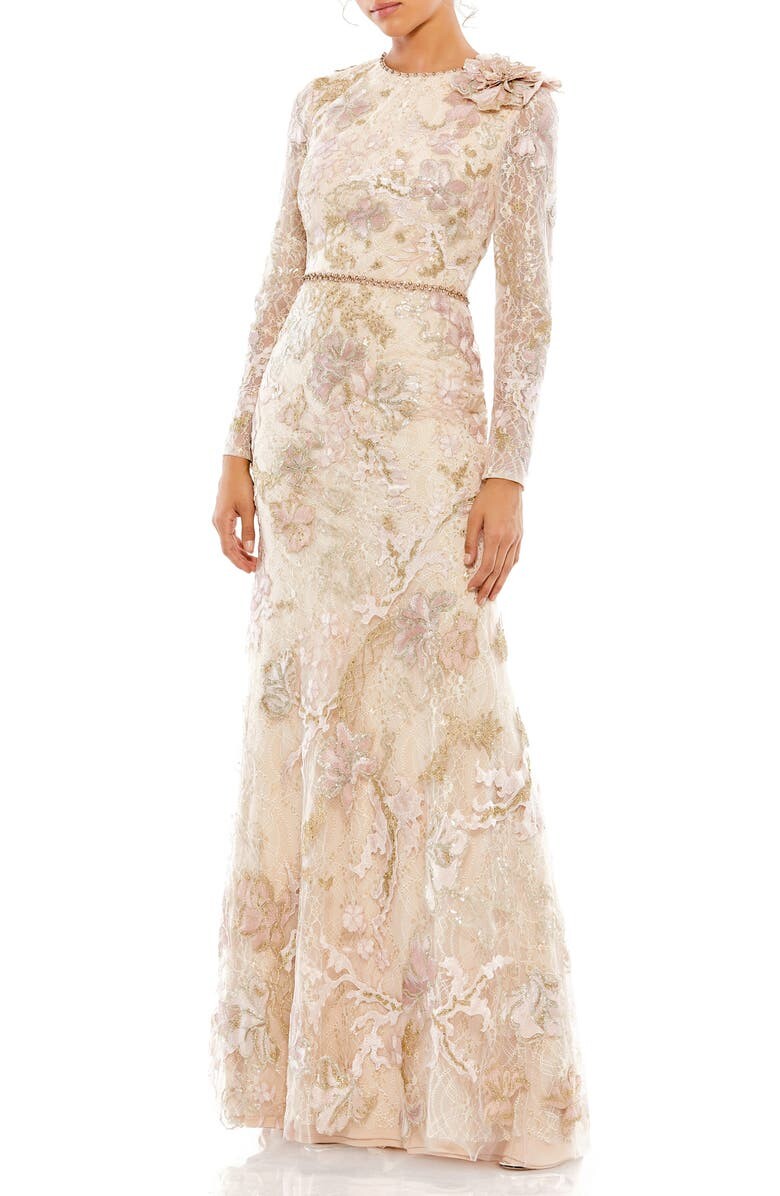 

Украшенное кружевное платье с длинными рукавами MAC DUGGAL, красный