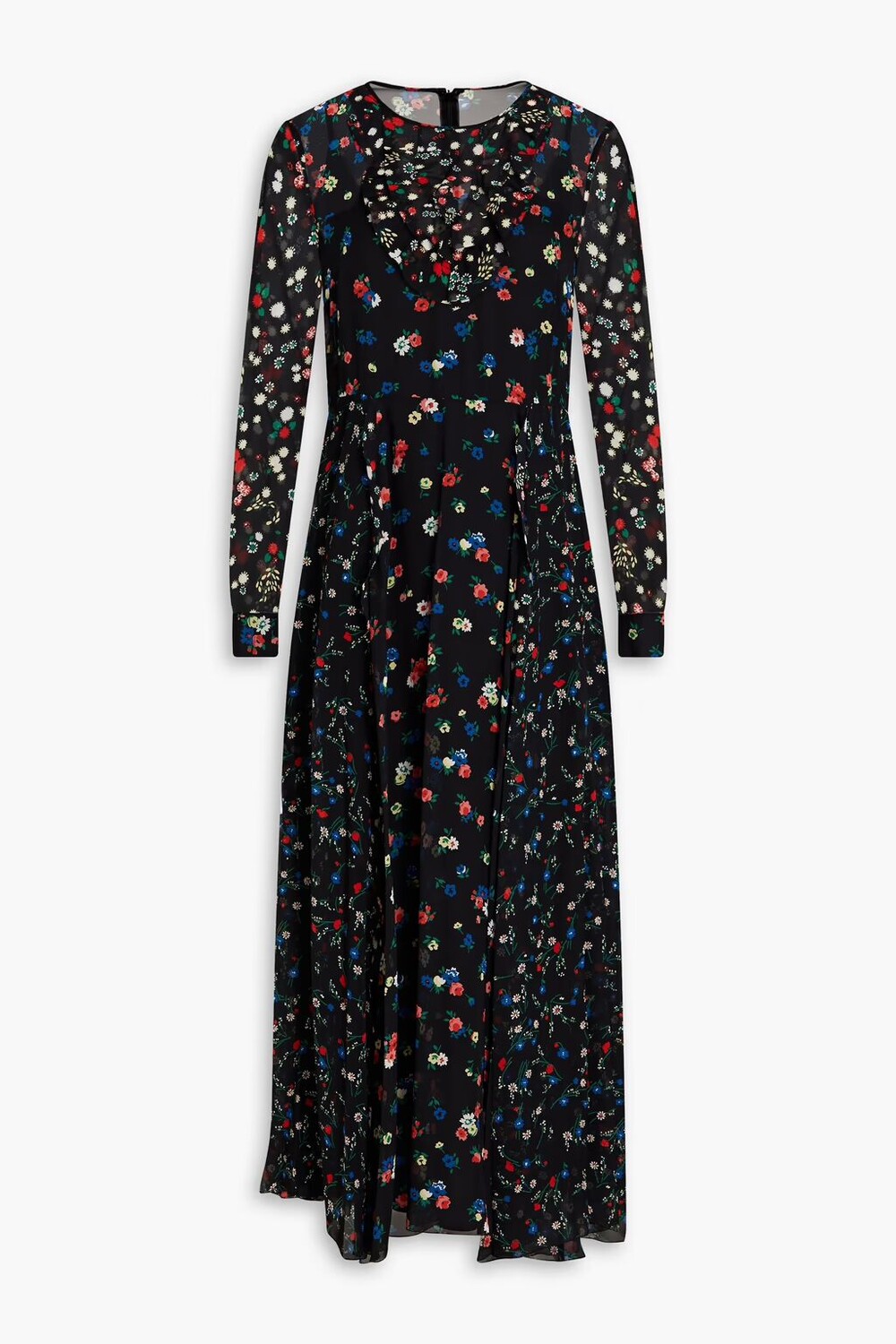 

Платье миди из жоржета с оборками и цветочным принтом Redvalentino, черный