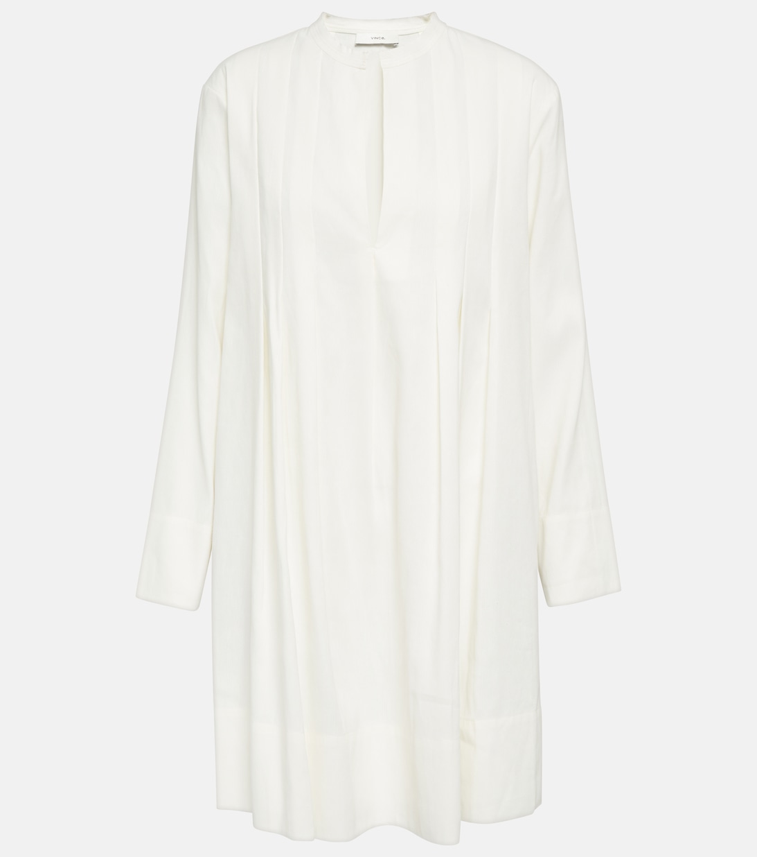 Мини-платье трапеция из смесовой льняной ткани VINCE, белый