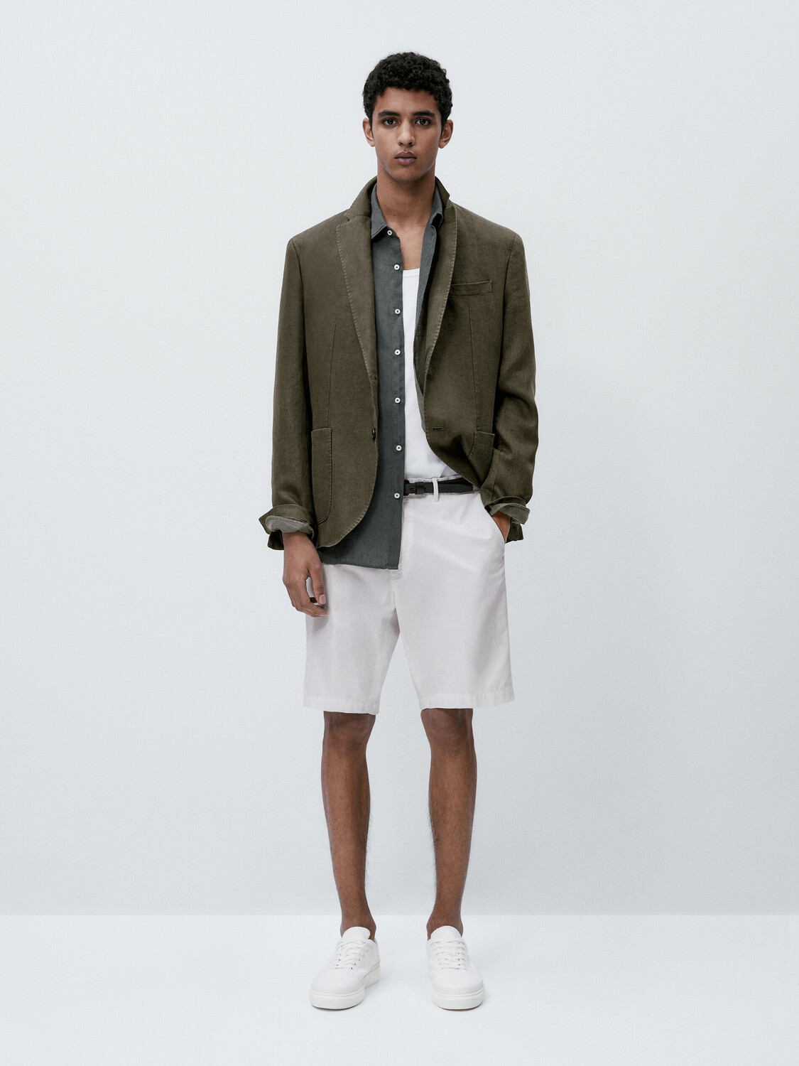 

Шорты-бермуды из хлопка из микротаржи Massimo Dutti, белый