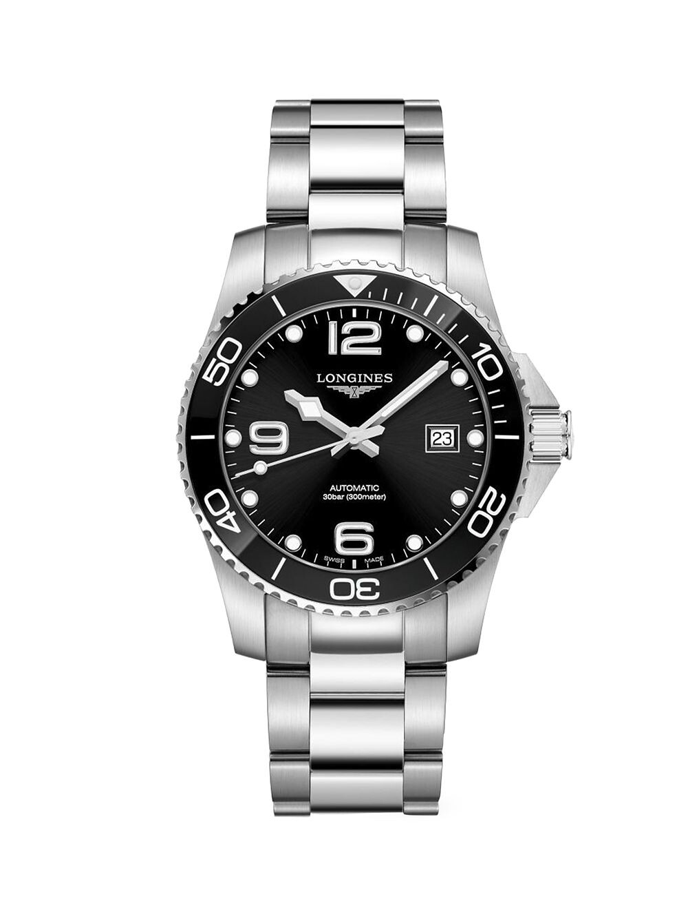 

HydroConquest 41MM Нержавеющая сталь и керамический браслет Автоматические часы для дайвинга Longines, черный
