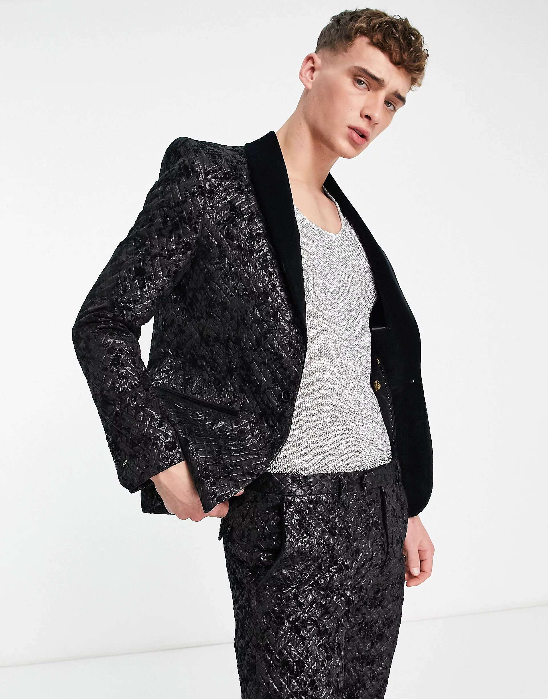 Черный жаккардовый пиджак Twisted Tailor Barbee с цветочной вышивкой