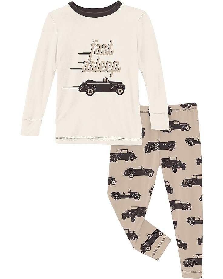 цена Пижамный комплект Kickee Pants Long Sleeve Graphic Pajama Set, цвет Burlap Vintage Cars