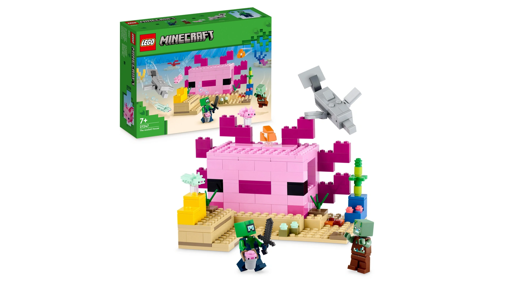 Lego Minecraft Дом Аксолотля, набор со сборным домом и фигурками конструктор lego minecraft 21256 дом лягушки