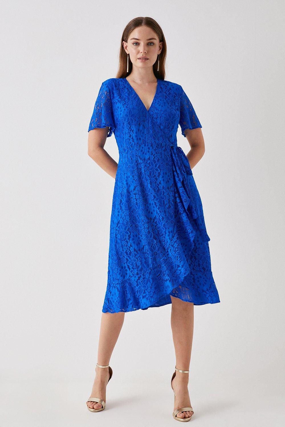 Кружевное платье с запахом и рукавами-ангелами Debut London Debenhams, синий