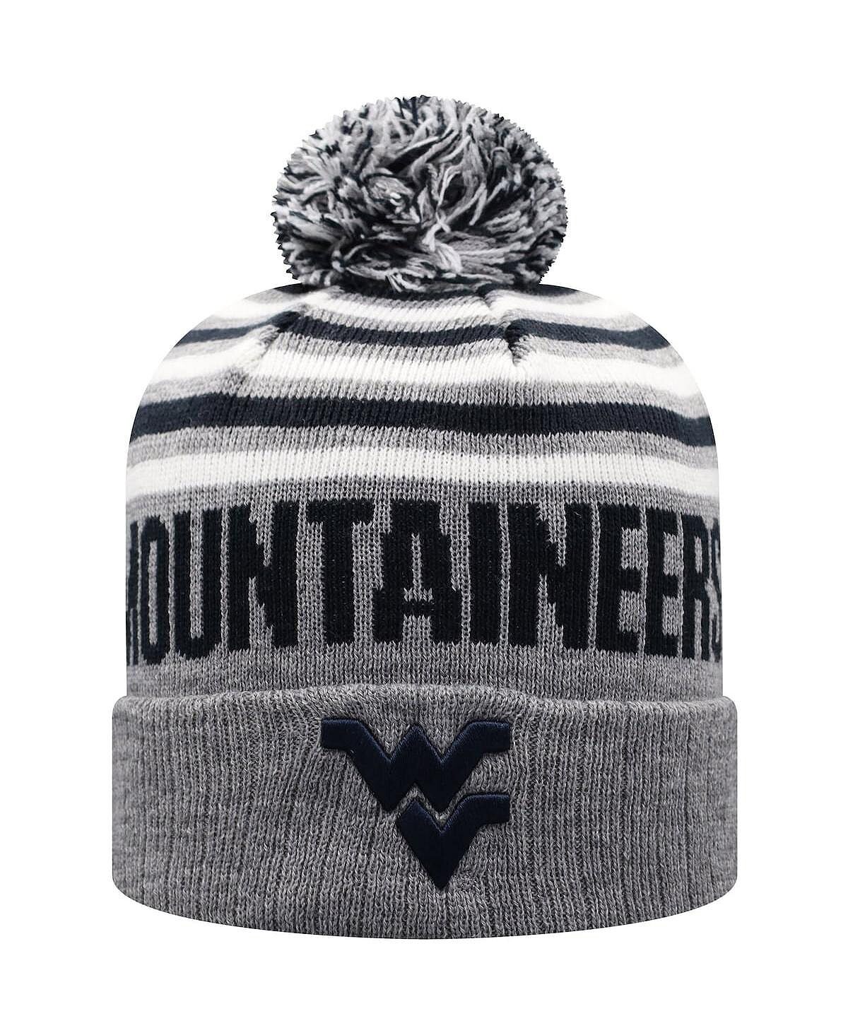 

Мужская вязаная шапка с манжетами и помпоном для мужчин Heather Grey, Navy West Virginia Mountaineers Ensuing Top of the World