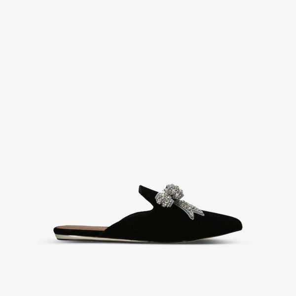 Бархатные туфли-мофели на плоской подошве Olive Bow, украшенные кристаллами Kurt Geiger London, черный