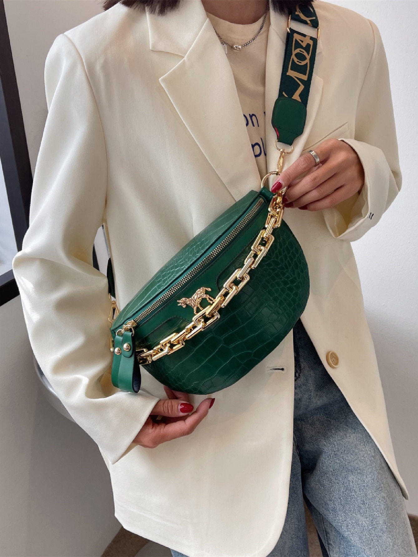 Новая модная повседневная женская сумка с акриловым ремешком-цепочкой, зеленый 232310 пуленепробиваемая нейлоновая мужская повседневная поясная сумка нагрудная сумка модная сумка мессенджер мужские сумки