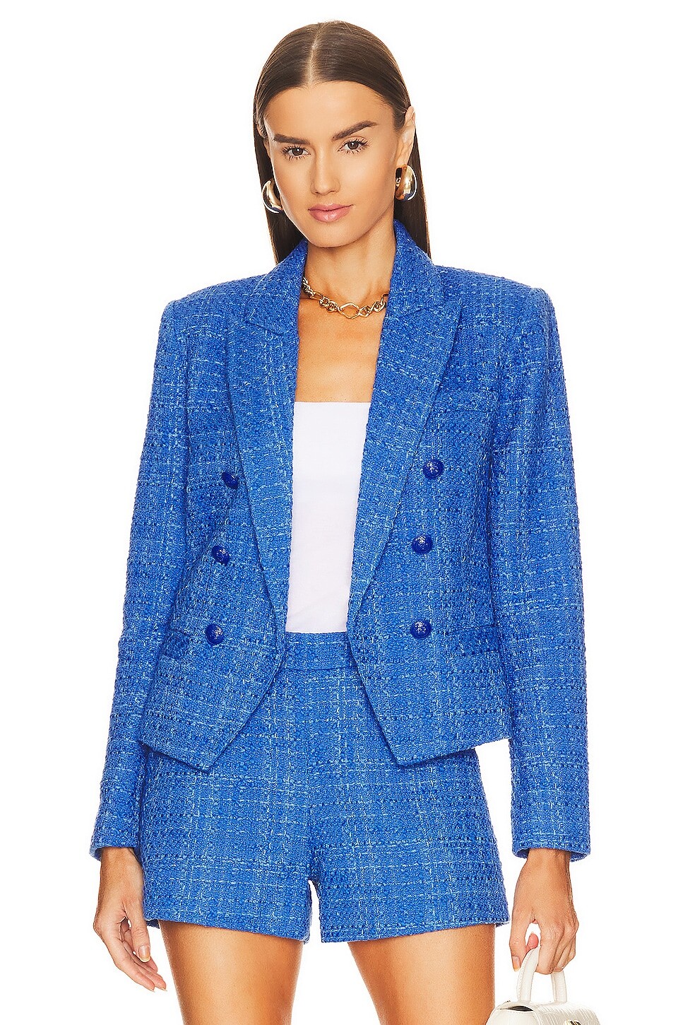 

Блейзер L'AGENCE Brooke Double-breasted Crop, цвет Twilight Blue