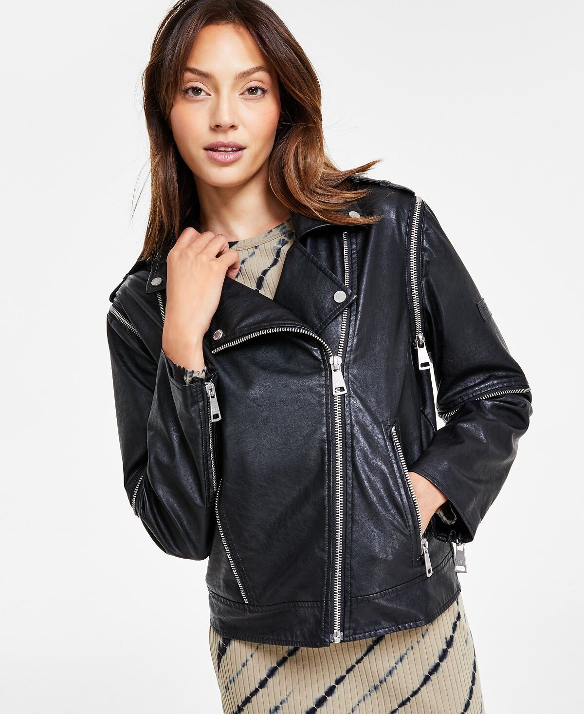 

Женская мотокуртка из искусственной кожи с молнией DKNY Jeans, черный