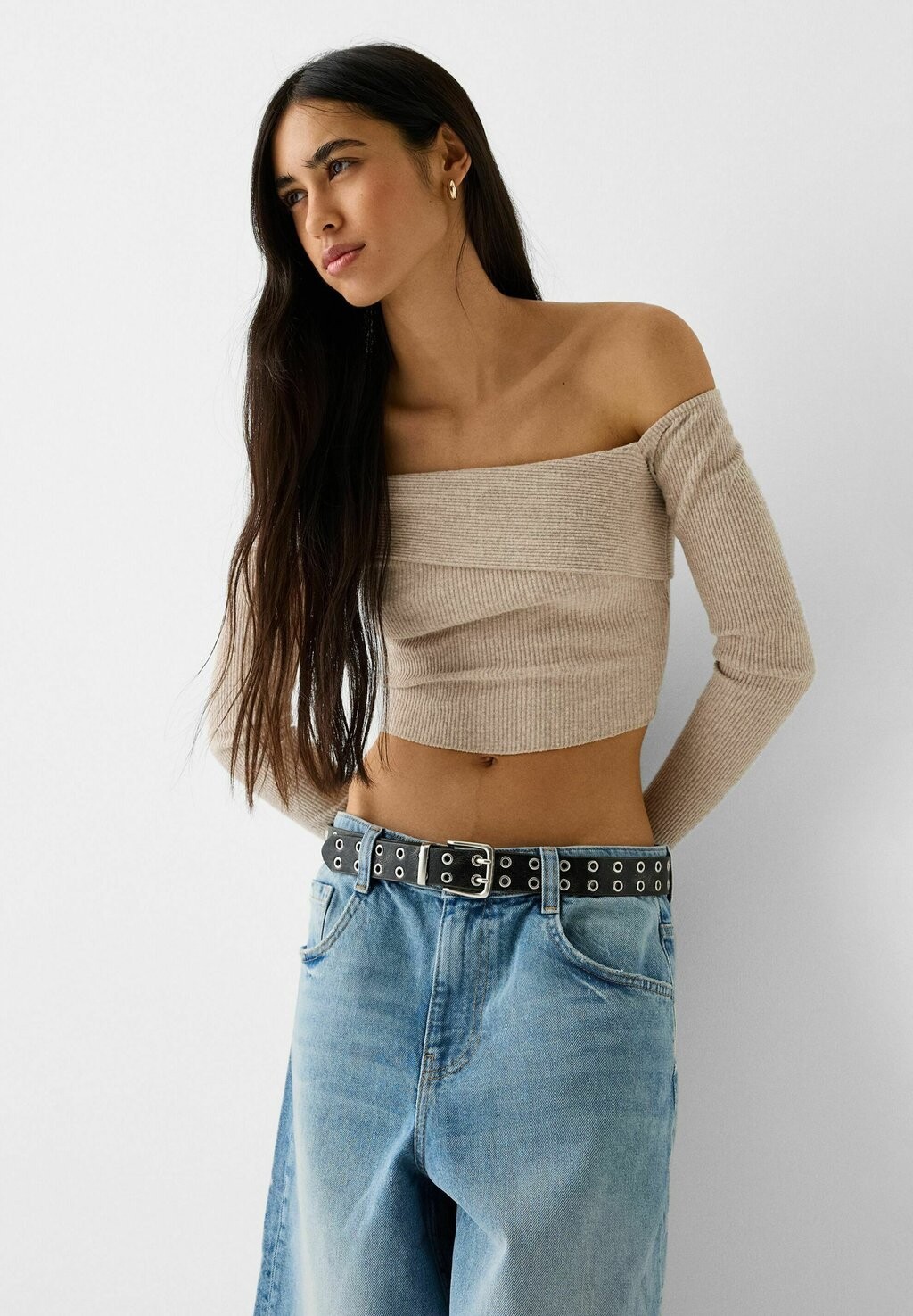 

Ремень Distressed With Eyelets Bershka, цвет grey