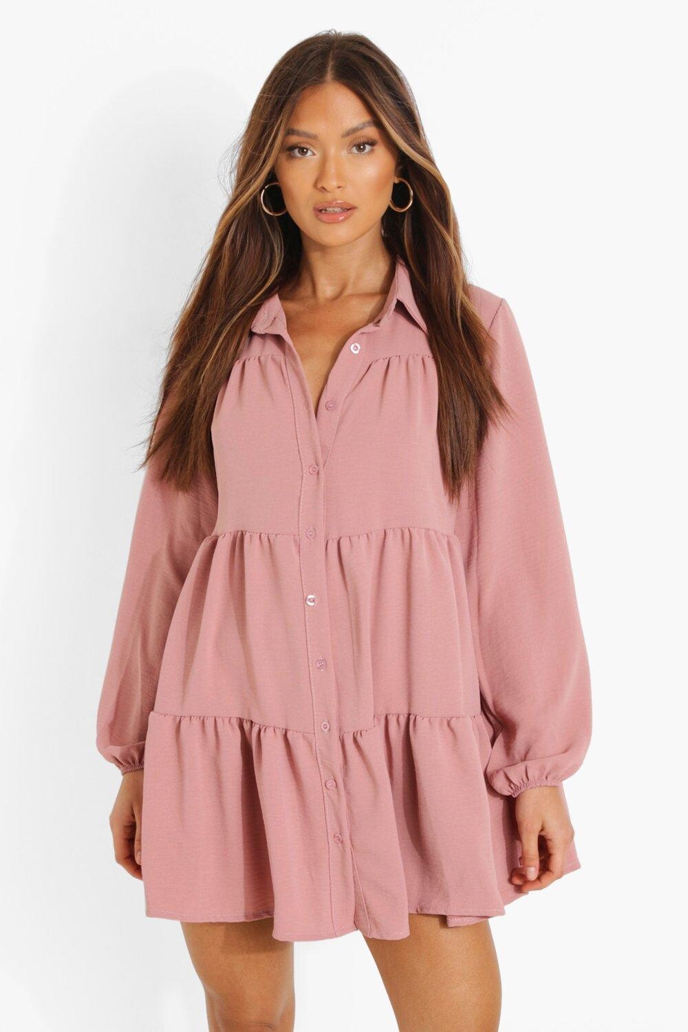 

Многоярусное свободное платье-рубашка boohoo, розовый