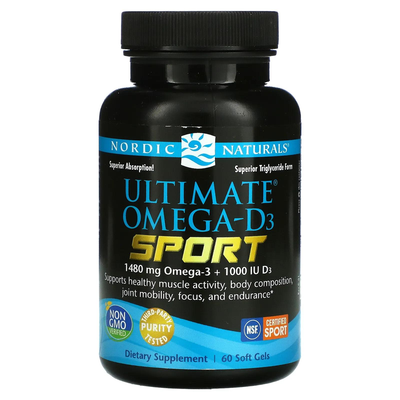 Nordic Naturals Ultimate Omega-D3 Sport 1000 мг 60 мягких капсул nordic naturals ultimate омега d3 sport 60 капсул