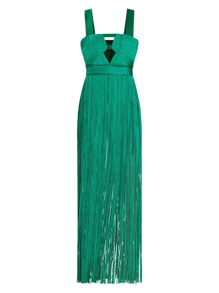 

Струящееся платье с контурной бахромой Herve Leger, цвет Cypress