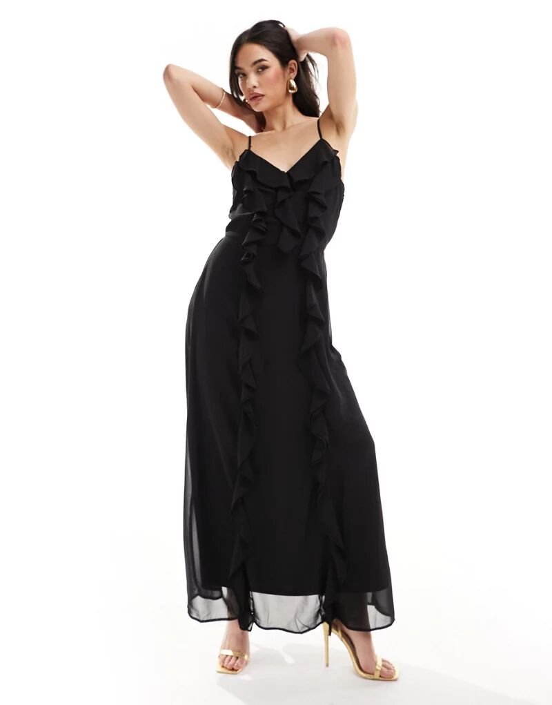 Черное платье макси Vero Moda с рюшами