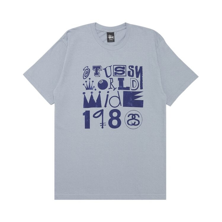 

Футболка Stussy World Wide 1980 Multifont 'Periwinkle Blue', синий