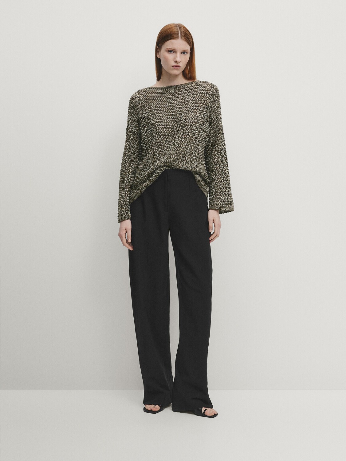 

Свитер открытой вязки оверсайз Massimo Dutti, зеленый