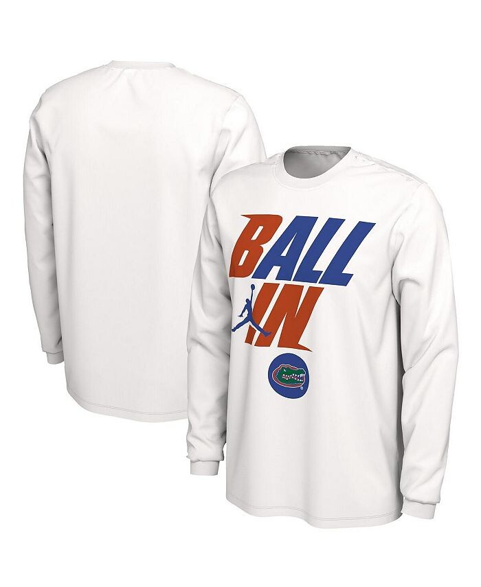 

Мужская брендовая белая футболка Florida Gators Ball In Bench с длинным рукавом Jordan, белый
