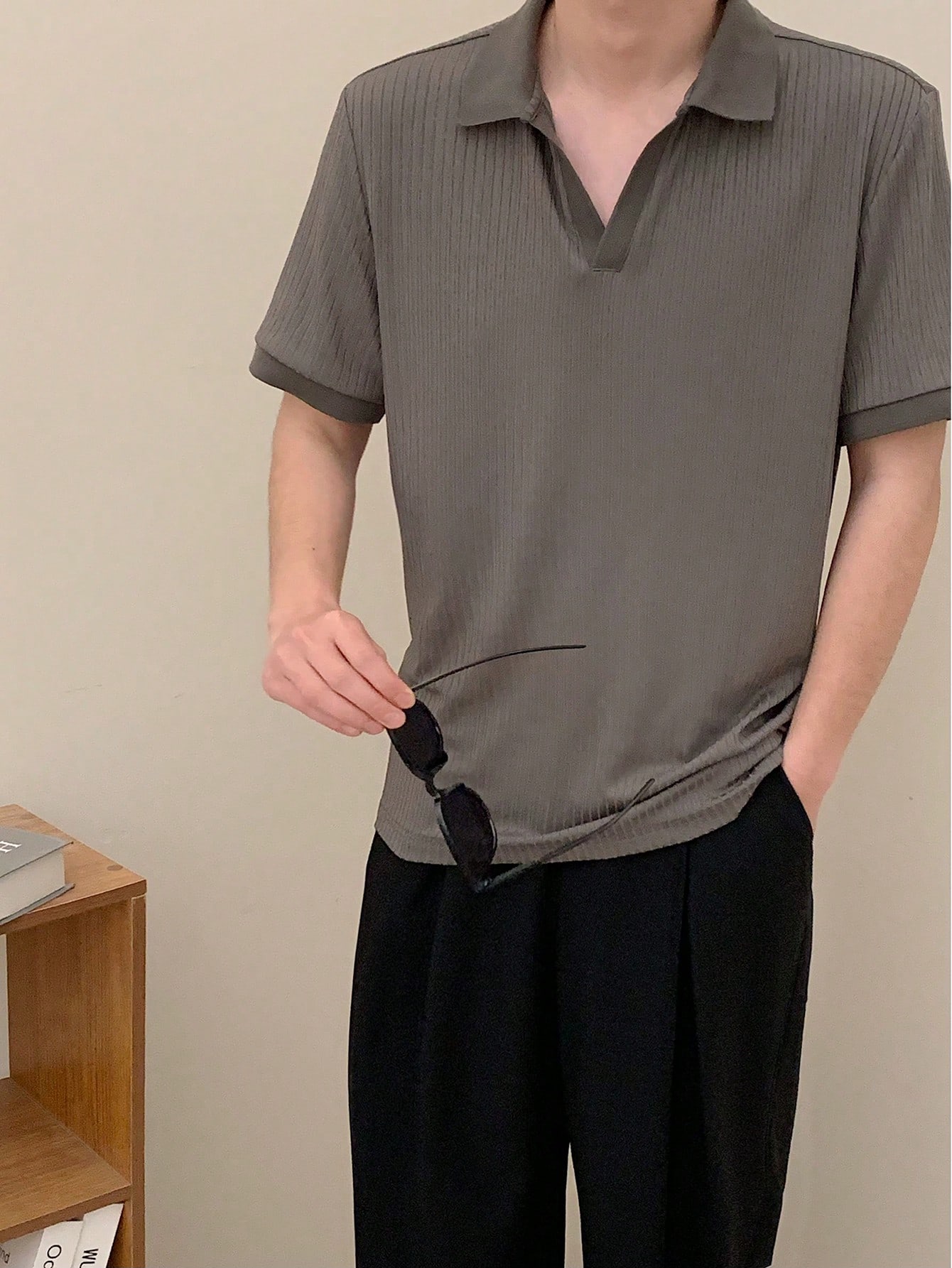 Мужская однотонная рубашка-поло с коротким рукавом, серый мужская винтажная рубашка поло с коротким рукавом и v образным вырезом