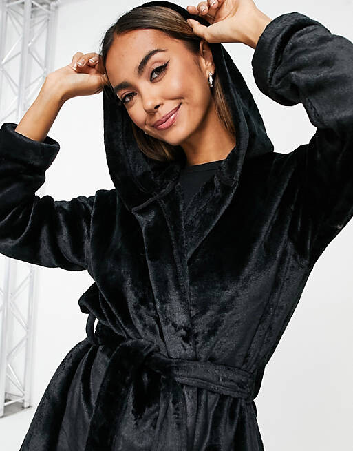 

Черный мини-халат из супермягкого флиса ASOS DESIGN