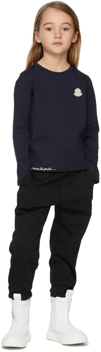 

Детская темно-синяя футболка с цепной вышивкой, синяя Moncler Enfant