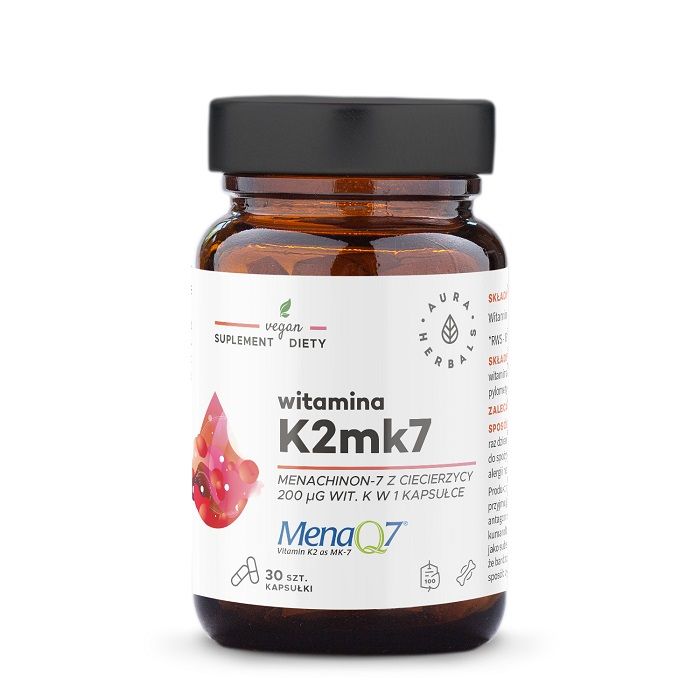 Витамин К2 в капсулах Aura Herbals Witamina K2MK7 MenaQ7 200 mcg Kapsułki, 30 шт пробиотик в капсулах loggic 30 kapsułki 30 шт