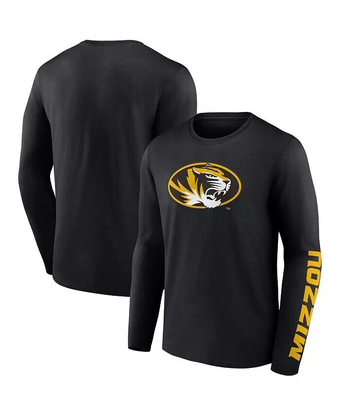 

Мужская черная футболка с длинным рукавом Missouri Tigers Double Time 2-Hit Fanatics, черный