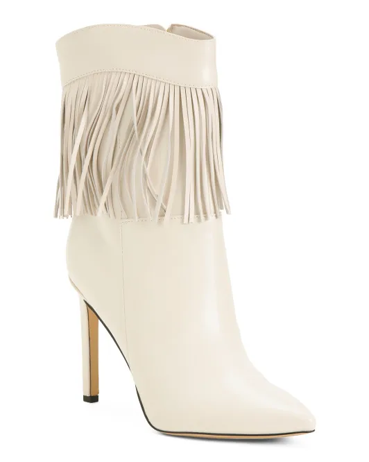

Кожаные ботильоны на каблуке с бахромой Nine West, цвет Cream