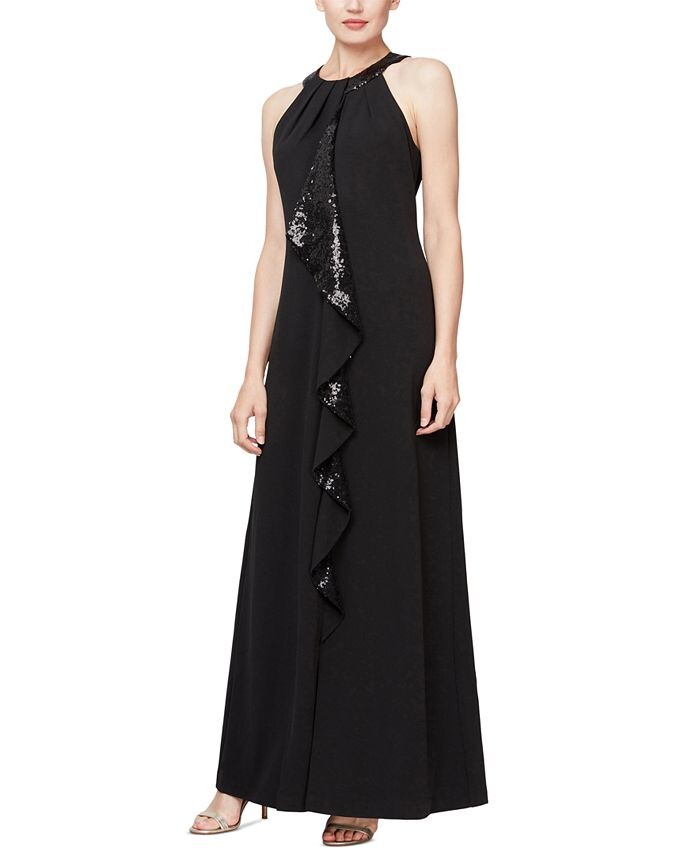 

Длинное платье Petite с пайетками и вырезом через шею SL Fashions, черный