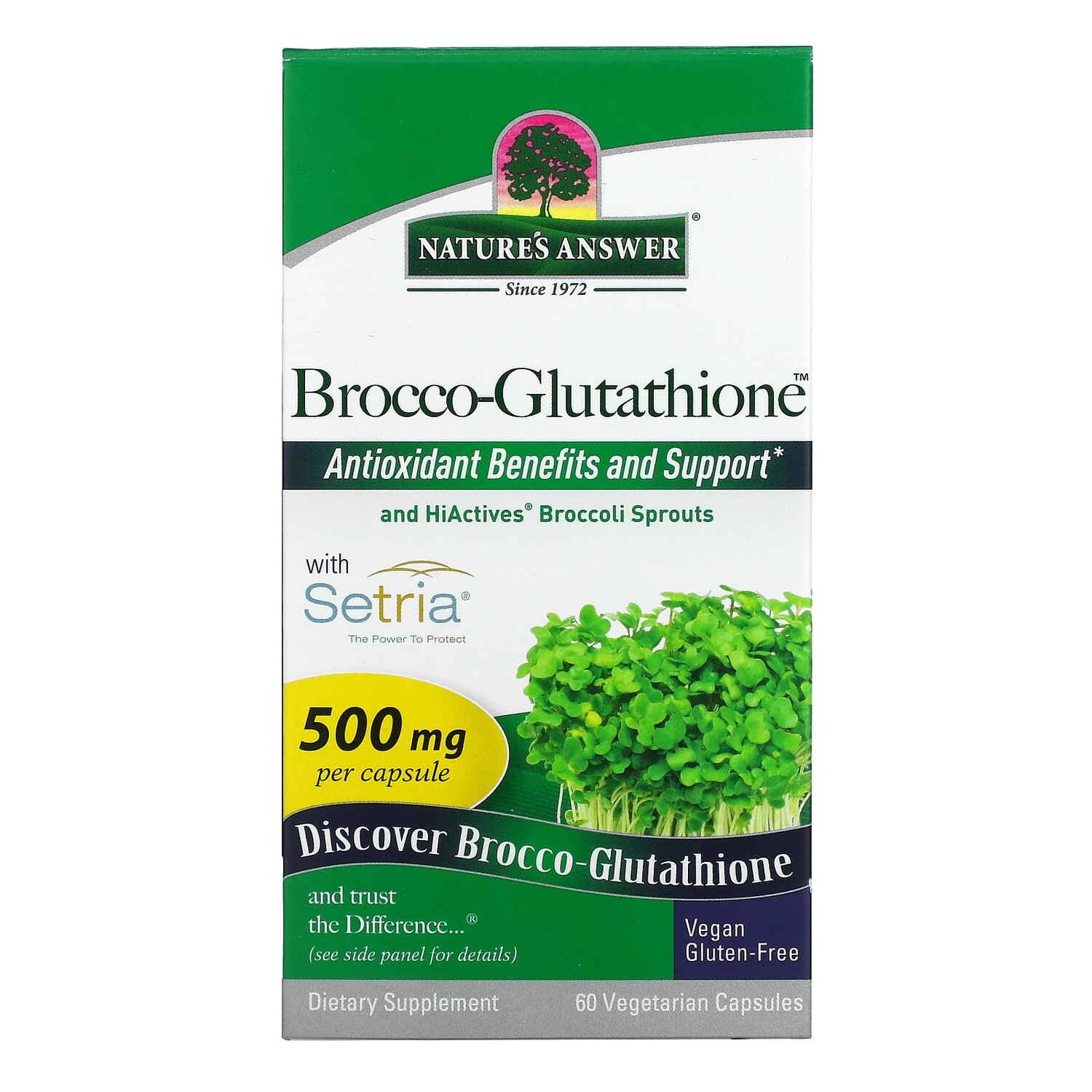 

Brocco-Glutathione, средство с брокколи и глутатионом, 500 мг, 60 растительных капсул, Nature's Answer