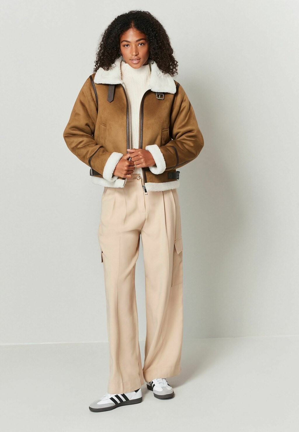 

Куртка межсезонная Aviator With Faux Fur Trims Next, цвет tan brown