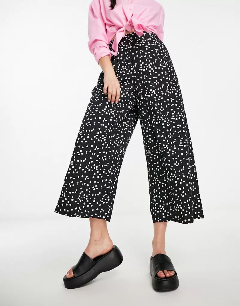 Черные укороченные широкие брюки в горошек New Look купальник new look в горошек 44 46 размер новый