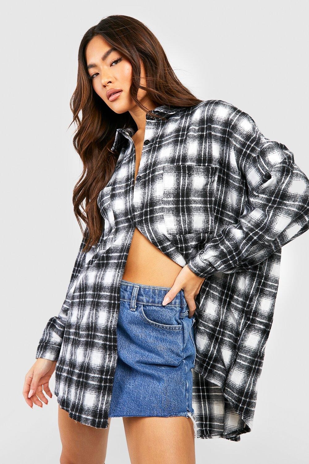 

Фланелевая рубашка оверсайз Boohoo, черный