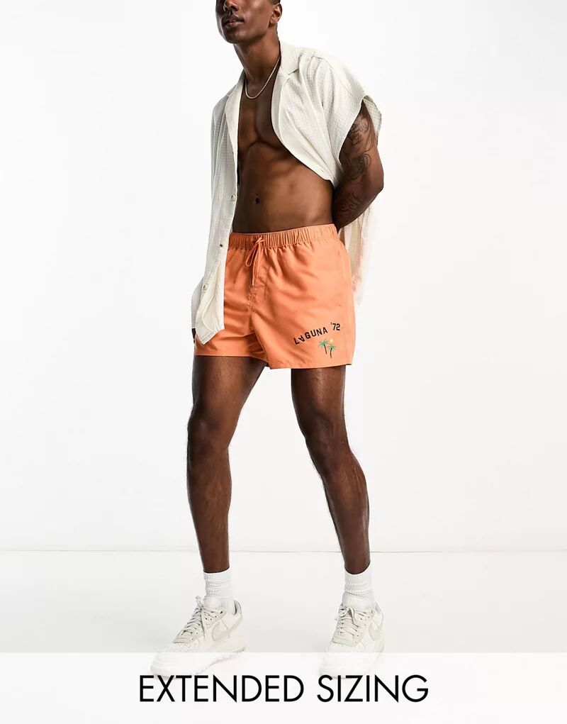 Оранжевые короткие плавки-шорты с принтом ASOS плавки боксеры оранжевые с принтом gulliver
