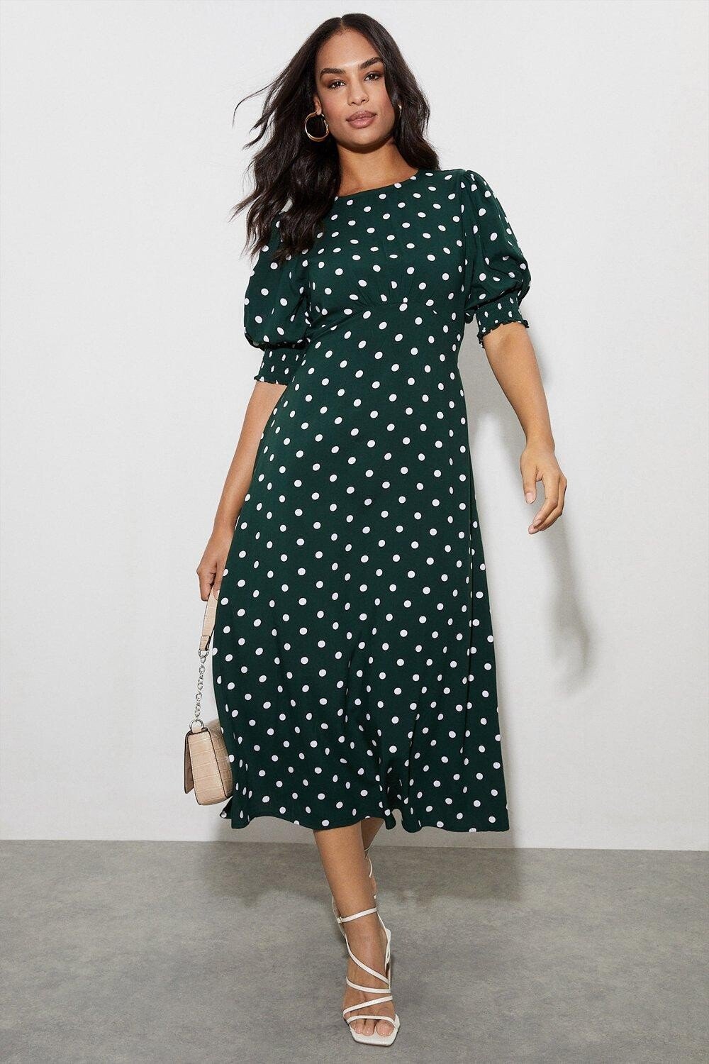 

Платье миди Green Spot с присборенными манжетами Dorothy Perkins, зеленый