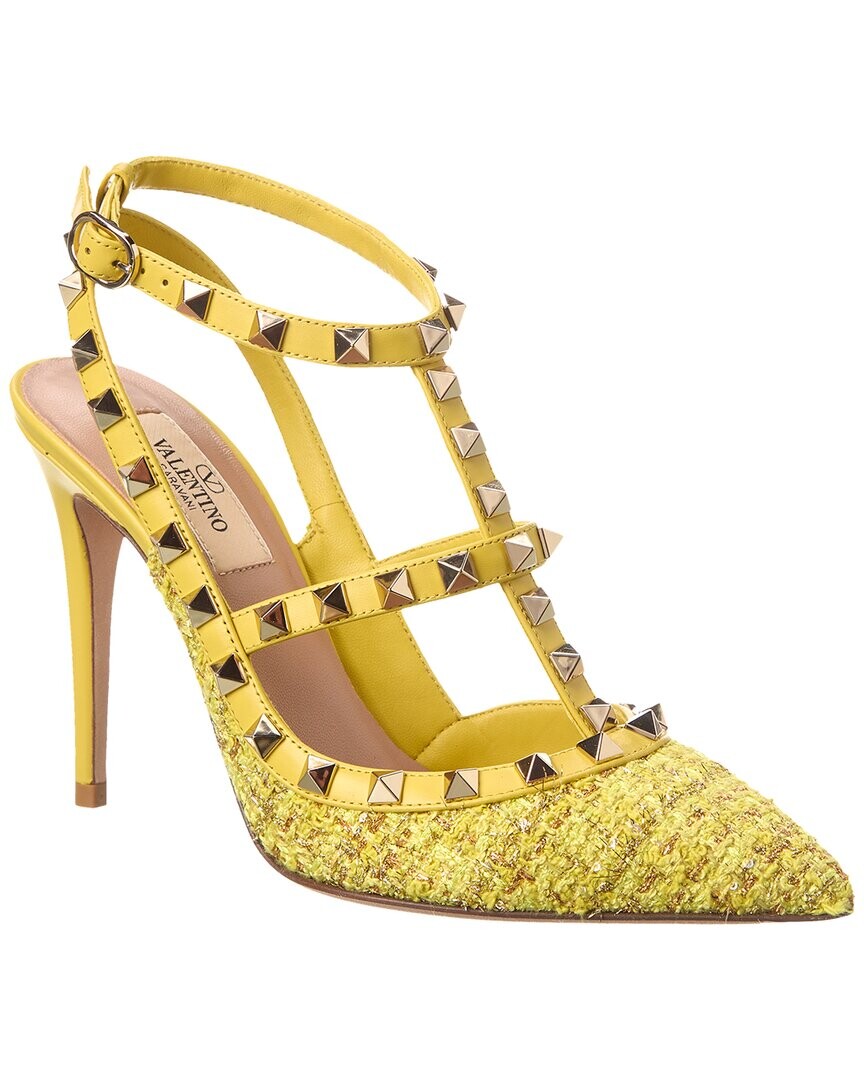 

Туфли Valentino Rockstud Caged 100 из твида и кожи, желтый