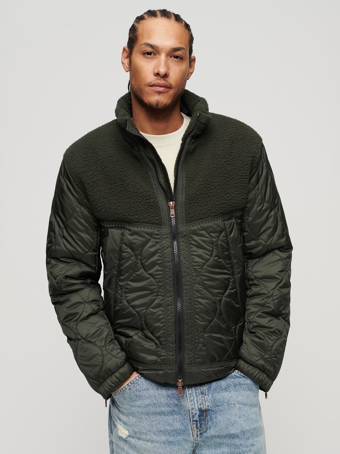 

Стеганая гибридная куртка из шерпа Superdry, темно-серый зеленый