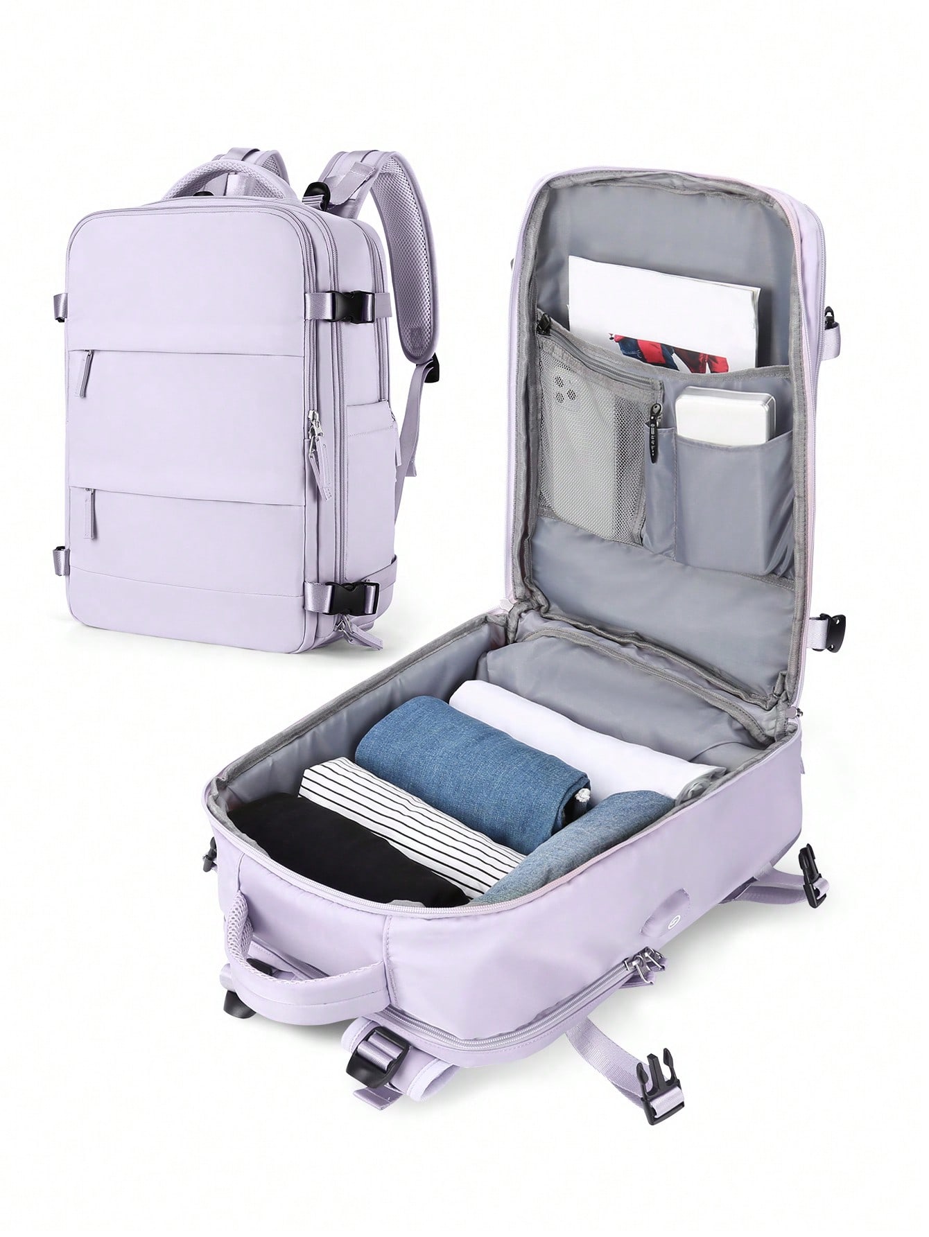 Женский дорожный рюкзак с USB-портом для зарядки, сиреневый фиолетовый женский рюкзак модная и элегантная сумка мягкий кожаный однотонный рюкзак на молнии удобная сумка для дам дизайнерский дорожный рюкзак