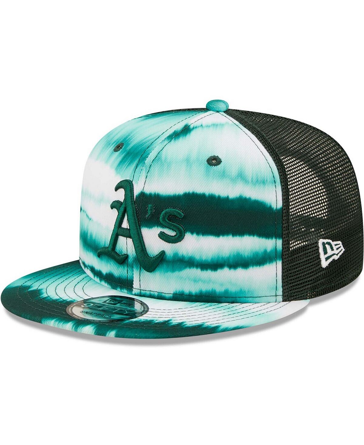 

Мужская бело-зеленая кепка Oakland Athletics Tie-Dye Wave Trucker 9Fifty Snapback New Era