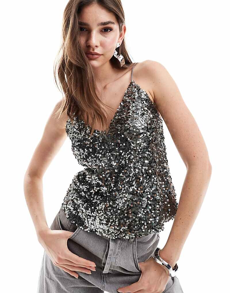 

Серый топ-комбинация с пайетками ASOS DESIGN