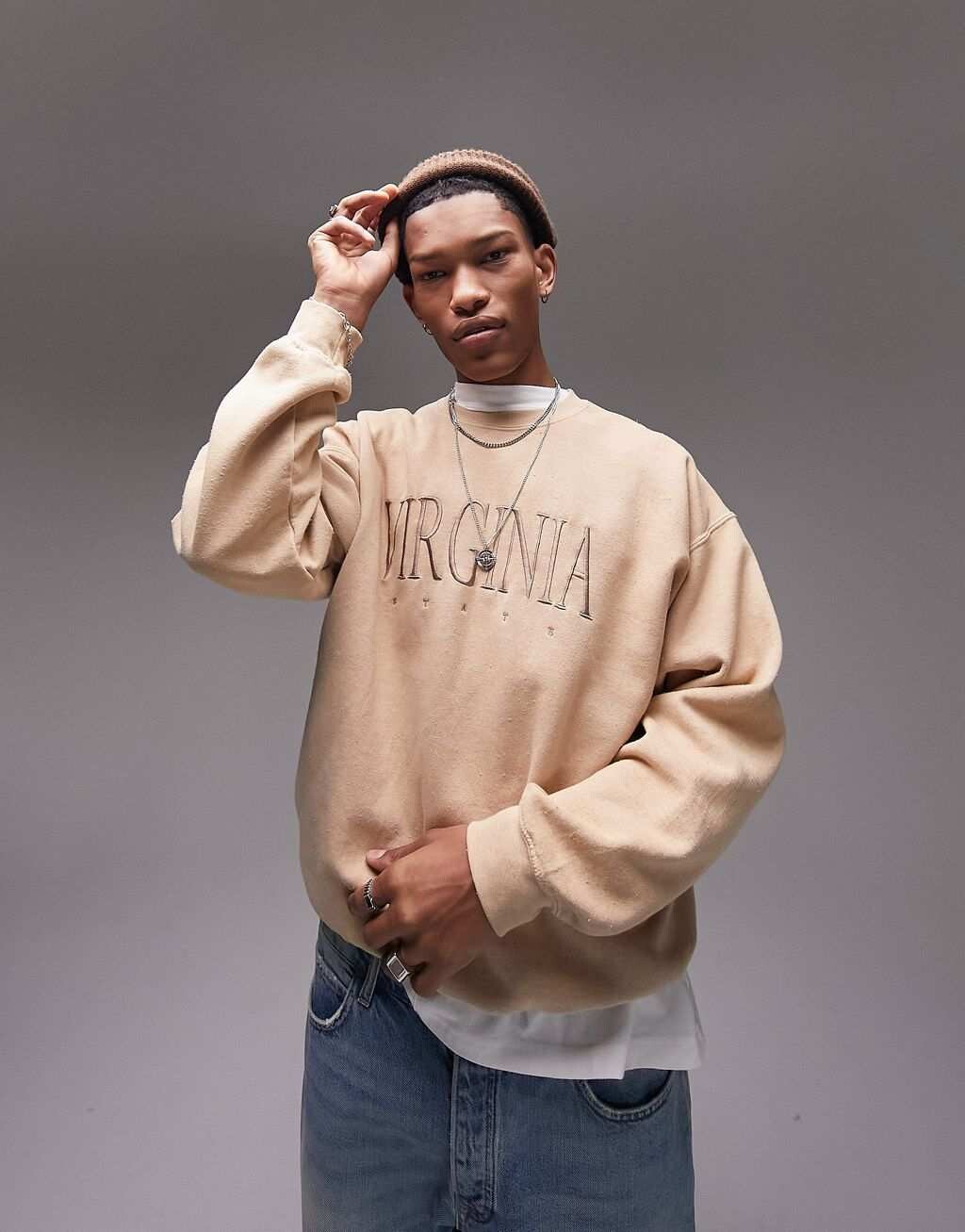 

Толстовка оверсайз из выбеленного камня Topman Virginia