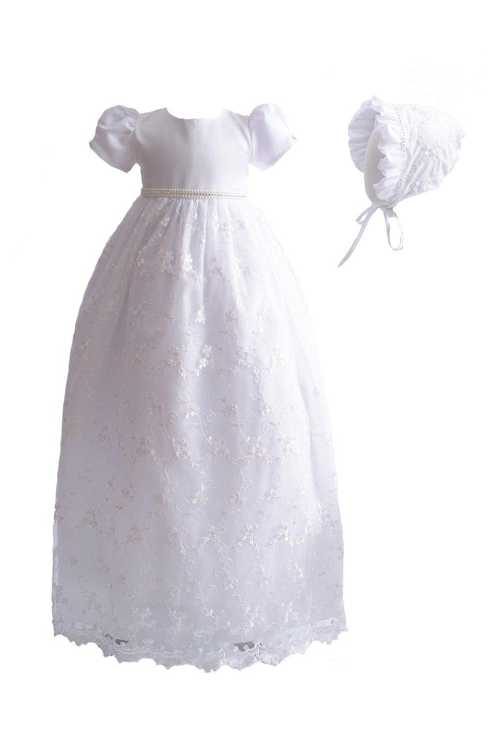 Длинное кружевное платье для крещения с чепчиком Cinda, белый платье детское кружевное длинное тюлевое для крещения с повязкой на голову белое цвета слоновой кости для маленьких девочек