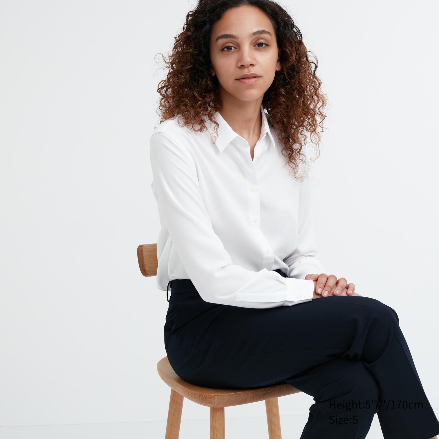 

Блузка из искусственного шелка с длинными рукавами Uniqlo, белый