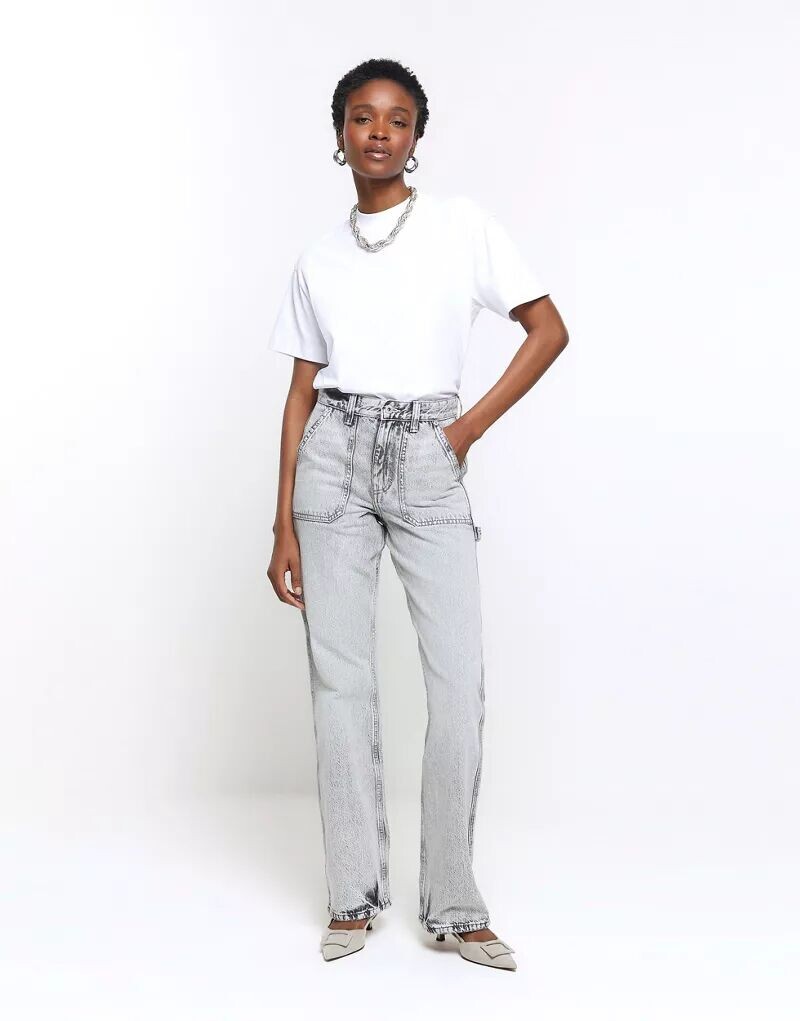 

Серые прямые джинсы карго River Island