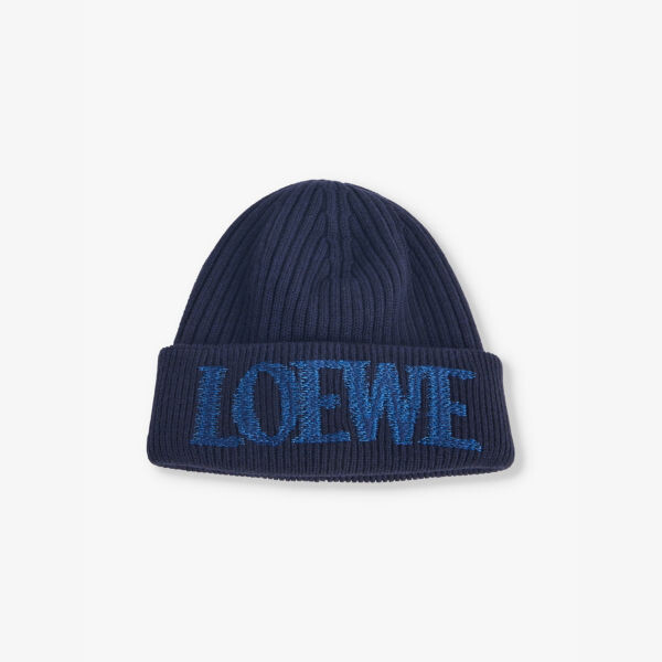 

Шапка-Бини из шерсти с фирменной вышивкой Loewe, синий
