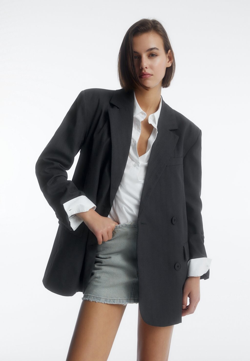 

Блейзер PULL&BEAR, темно-серый