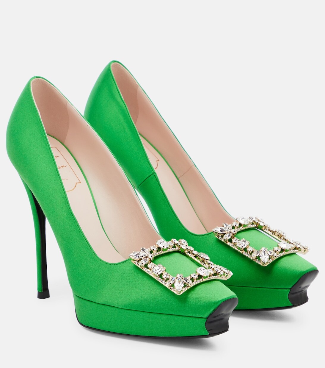 

Атласные туфли-лодочки на платформе Flower Strass Roger Vivier, зеленый