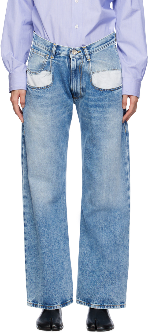 gulliver джинсы с эффектом потертости синие gulliver Синие прямые джинсы Maison Margiela, цвет Blue